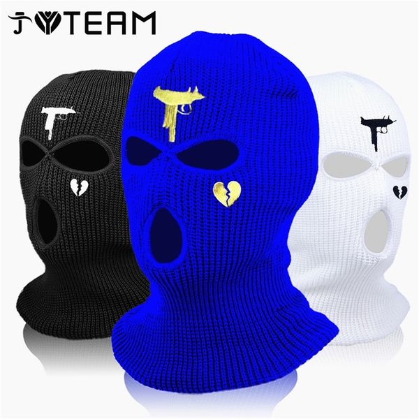 

limited embroidery balaclava broken heart army tactical mask 3 hole full face mask winter hat for skiing cycling ski mask 220725, Blue;gray