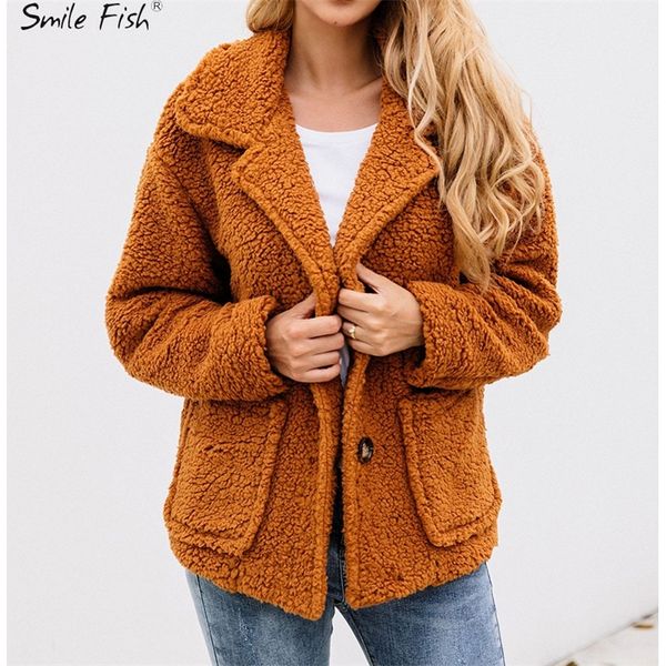 

2020 autumn winter coats women suit buttons pockets blends woolen coats loose solid long sleeve warm streetwear female lj201106, Black
