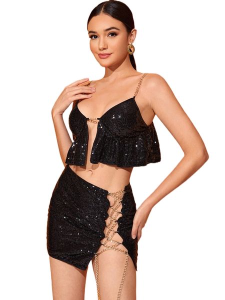 

x yelly gray chain detail cami & bodycon skirt y53r#, White