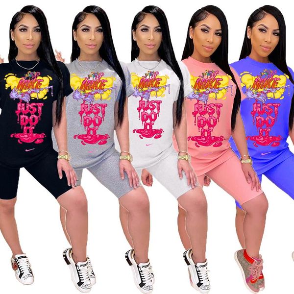 

womens summer two piece shorts set letter print tracksuits short sleeve sports jogging suits brand shorts 2 piece set gray whi249q