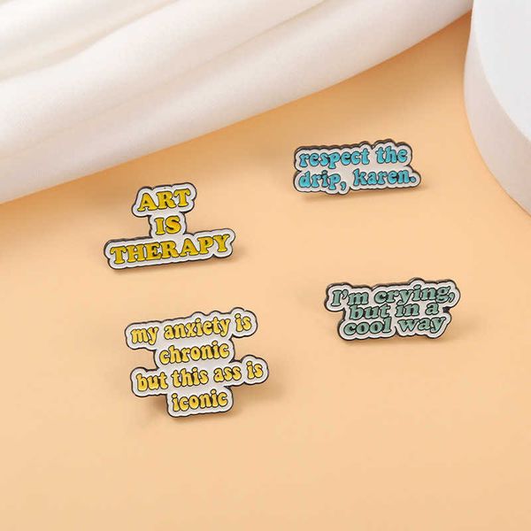 

english brooch art is therapy is the creative text of metal badge, Gray