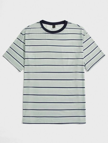 

men striped contrast binding tee c63u#, White;black