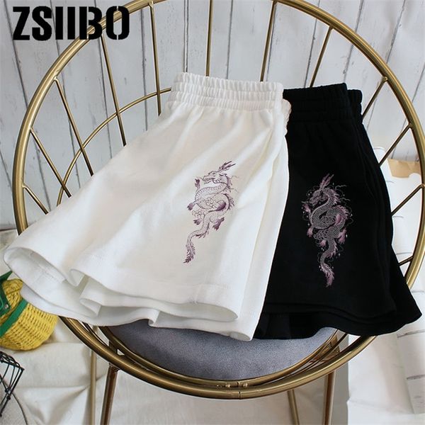 

shorts female dragon print stretch cute girl sweet harajuku colorful simple oversized trousers female womens sport shorts 220527, White;black