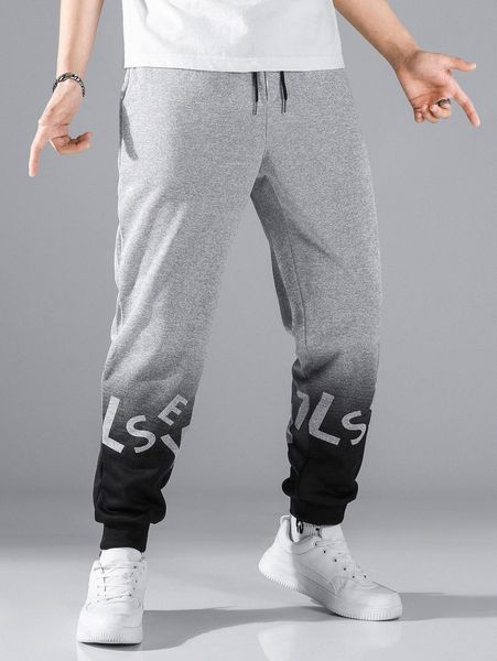 

men ombre letter graphic drawstring waist sweatpants 71ez#, Black