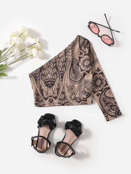 

toddler girls floral one shoulder she, Blue