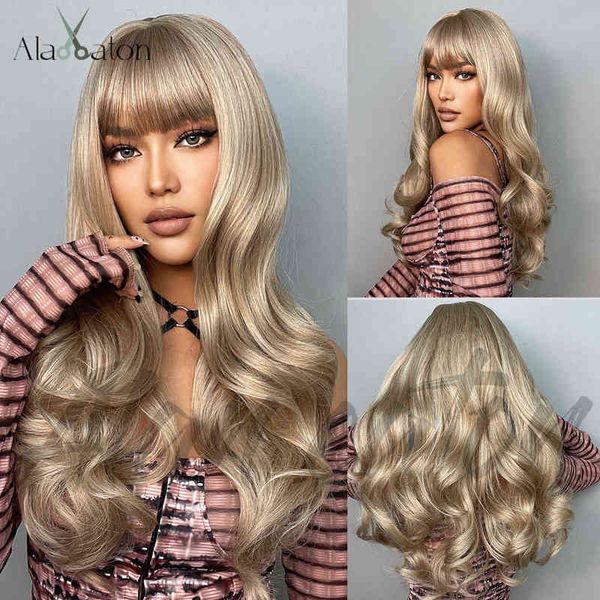 

wig female light brown wavy curly hair with bangs long wig 220527, Black