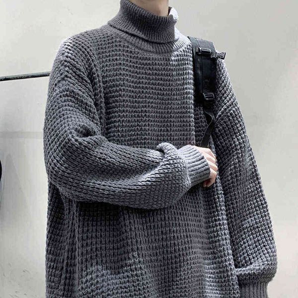 

noestamal solid color turtleneck men sweaters autumn loose korean clothing harajuku fashion knitwear casual men's jumpers t220730, White;black