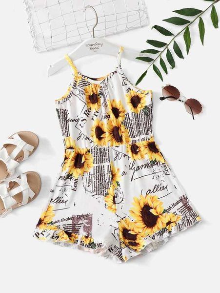 

toddler girls floral & slogan graphic cami romper she, Blue