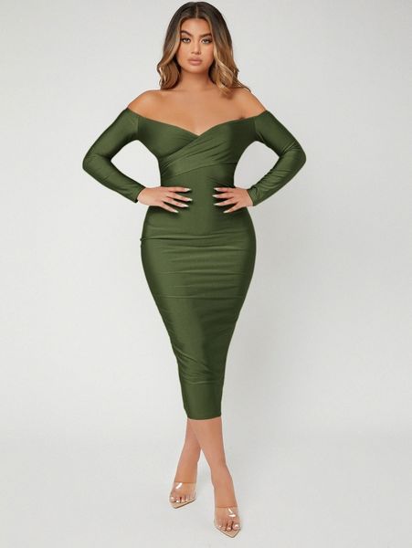 

solid off shoulder bodycon dress x71t#, Black;gray