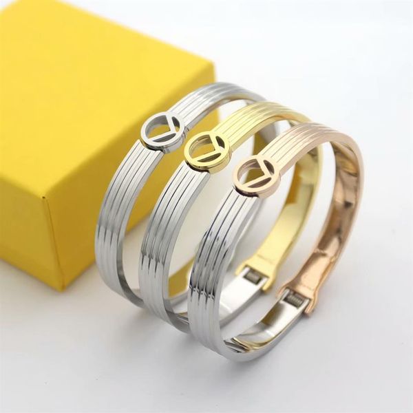 

europe america fashion style lady women titanium steel engraved f initials hollow out double color bangle bracelets 3 color340w, Black