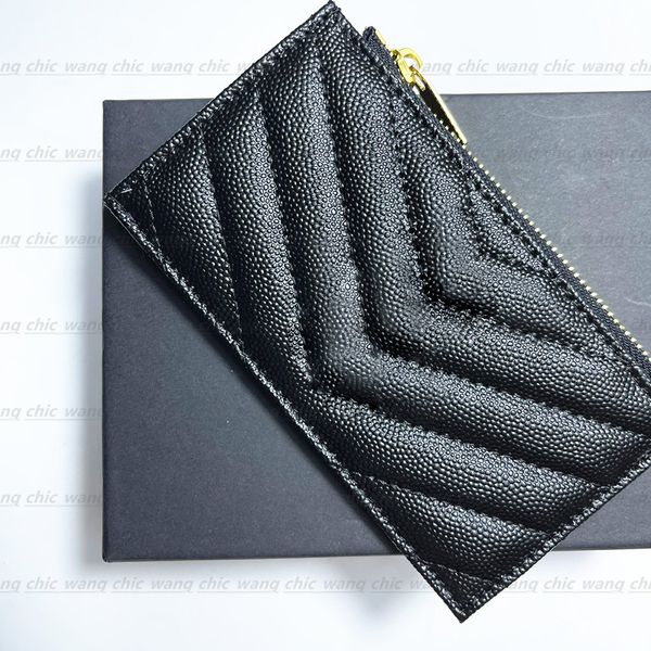 Bolsas de couro genuíno de alta qualidade Porta-cartões de grife de luxo Carteiras masculinas únicas originais Moedas com zíper Feminino Carteira de chaves Bolsas Slot Interior Feminino