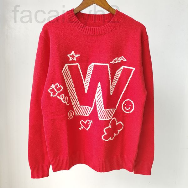 

women's knits & tees designer 22 autumn and winter new letter jacquard round neck long sleeve knitted for women a4np, White
