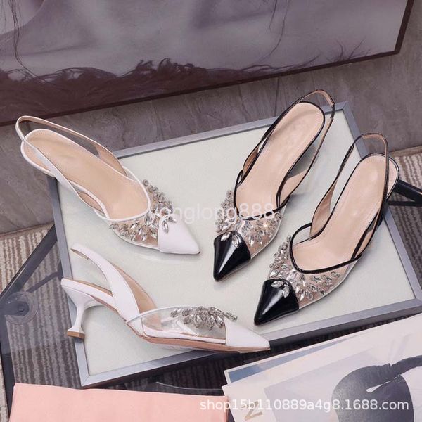 

sandals spring and summer mi sandals crystal shoes back empty high-heeled cat heel single pvc film women's, Black