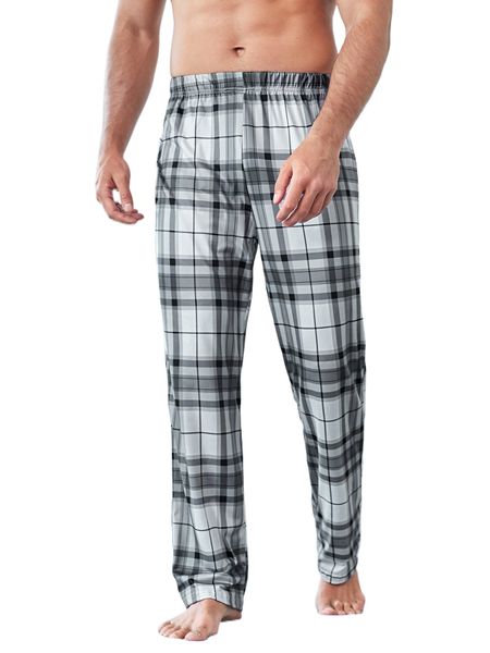 

men plaid print lounge pants s8xn#, Black;brown