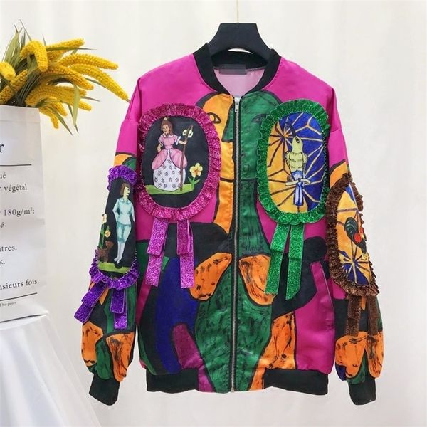 

sequins bomber jacket women harajuku pilot jacket coat 2019 casual printing basic baseball jackets t200111, Black;brown