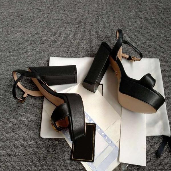 

summer sandals women's thick bottom lace up high heels leather fashion women's shoes metal buckle designer red shoes wom208l, Black