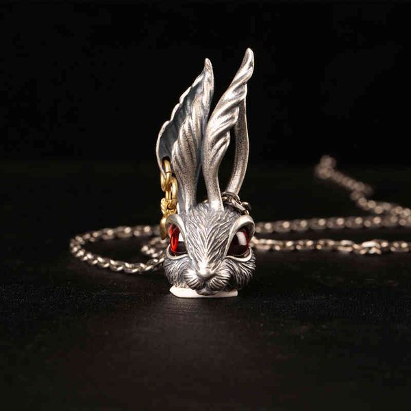 

vintage s925 sterling silver rabbit hip hop cool men and women fashion jewelry necklace pendant