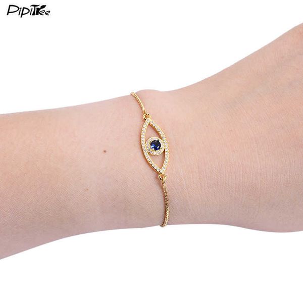 

charm bracelets pipitree shiny blue zircon bracelet femme silver gold color copper chain link women & bangles jewelry, Golden;silver