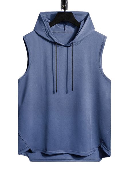 

men drawstring hooded high low hem tank m1zb#, White;black