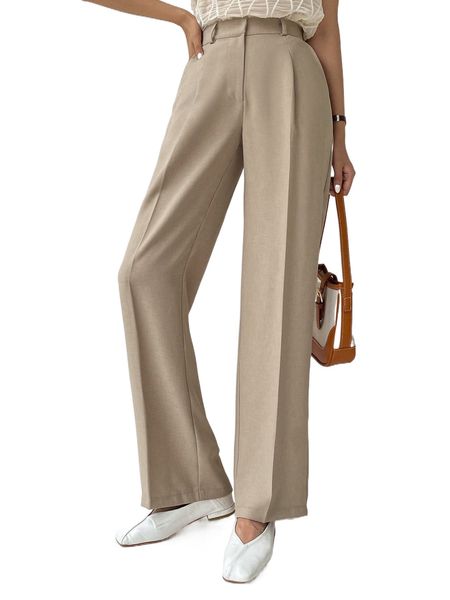 

dazy-less high waist fold pleated tailored pants w1yz#, White;black