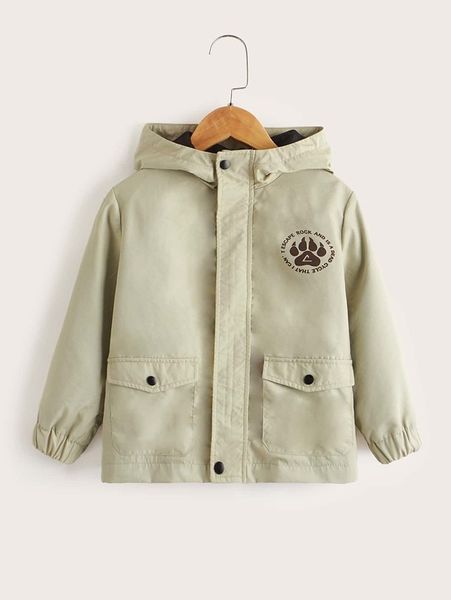 

toddler boys slogan and bear print flap pocket hooded coat she, Blue;gray