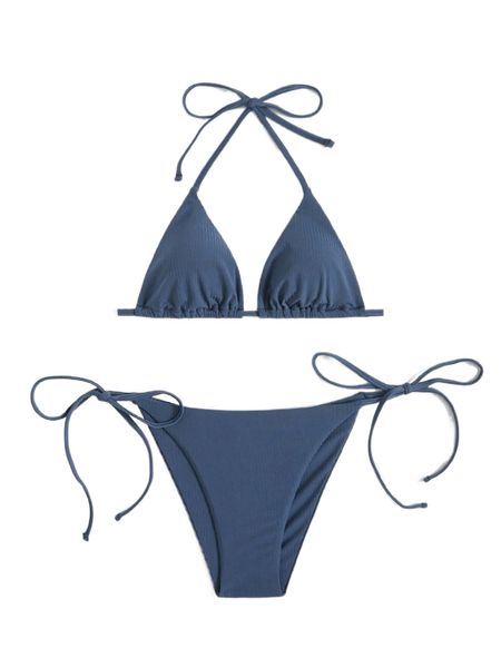 

solid halter triangle tie side bikini swimsuit a4dj#, White;black