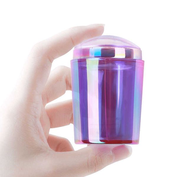 

colorful silicone nail art template seal transparent handle french transfer nail stamp with rhinestones diy manicure tool