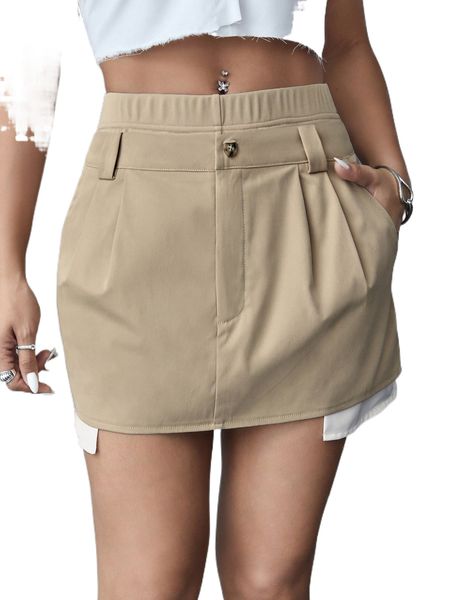 

solid pleated detail shorts f59f#, White;black