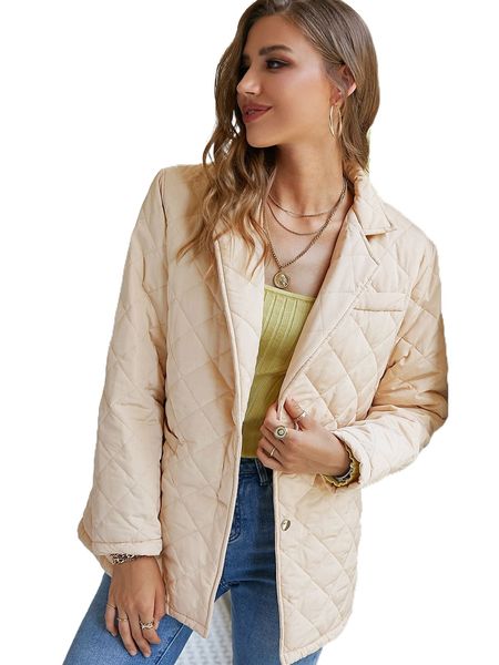 

simplee lapel neck quilted coat without belt o2jl#, Black