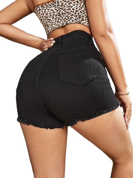 

sxy high waist ripped raw hem denim shorts 604q#, White;black