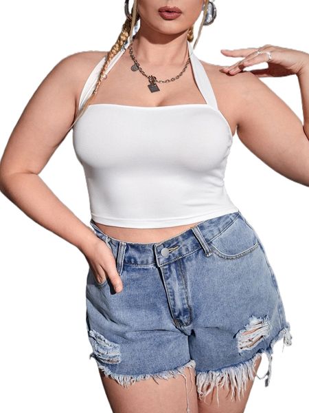 

plus backless crop halter n4pz#, Black