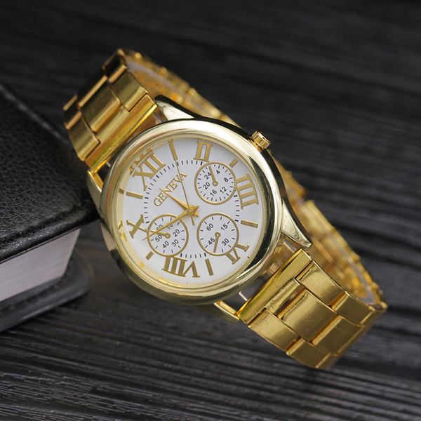 2022 nova marca 3 olhos ouro genebra casual quartzo relógio mulheres vestido de aço inoxidável relógios relógio senhoras