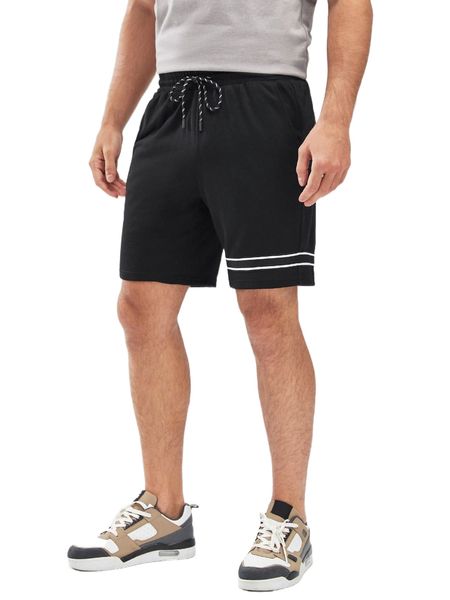 

men contrast tape drawstring waist shorts s3uy#, White;black