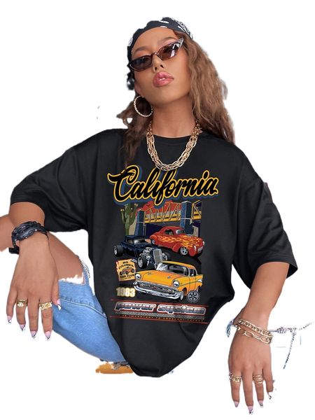 

car and letter graphic drop shoulder tee 50tn#, White