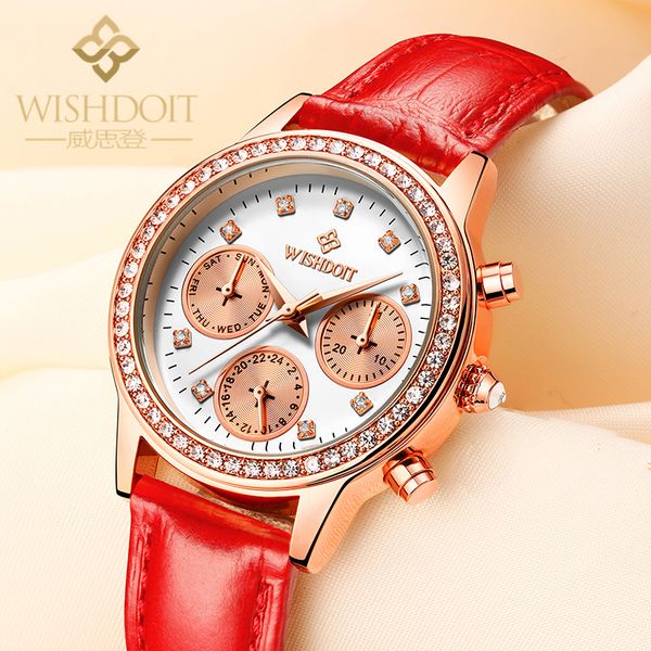 

wishdoit new ladies watch fashion luxury waterproof calendar week leather female watches girl quartz clock relogio feminin