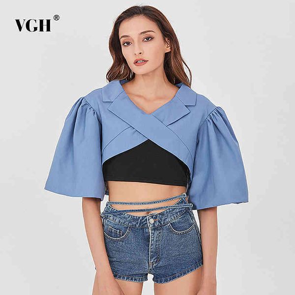 

korean coat for women notched party crop rutched puff short sleeves blazer female summer fashion clothing 210507, White;black