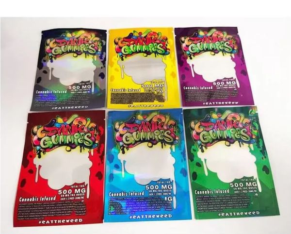 

6 types 500mg dank gummies mylar bag edibles packaging chuckles edible zip lock gummy for tobacco runtz
