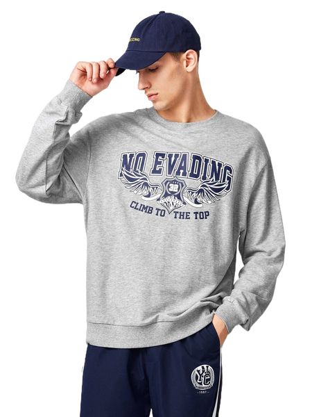 

men slogan & shield print pullover n709#, Black