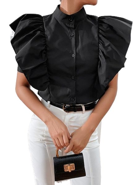 

exaggerated ruffle trim blouse a1p9#, White