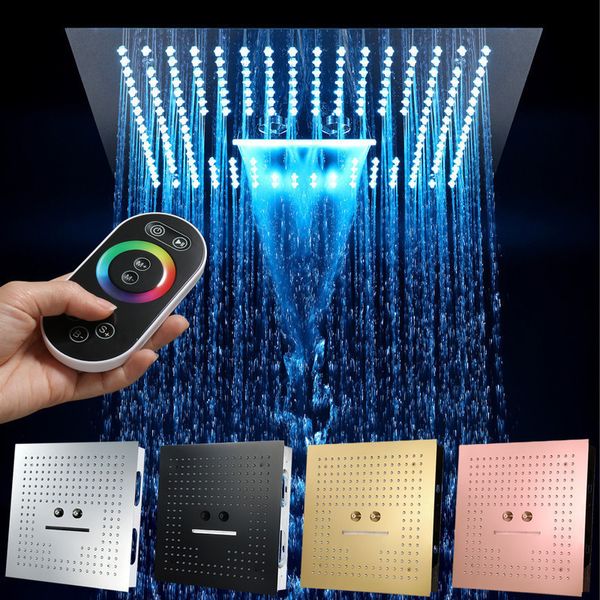 SpaRain 16  LED Ceiling Showerhead - 3 Functions, Waterfall & Mist, 304 Stainless Steel, Chrome/Black/Gold - Ideal for Bathroom Relaxation