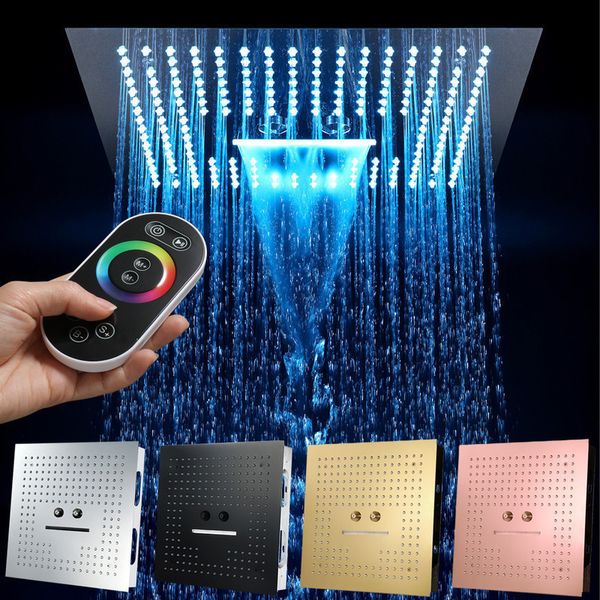 Soffione doccia a LED per bagno Soffione doccia a soffitto quadrato da 16 pollici a 3 funzioni Spa Cascata Misty Acciaio inossidabile 304 Cromo Nero Oro 201105