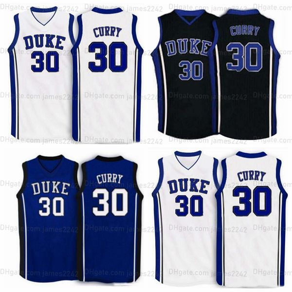 Benutzerdefinierte Vintage #30 Seth Curry College Basketball Trikot Mesh Stoff Vollsticke jede Namensnummer Ed White Blue Black