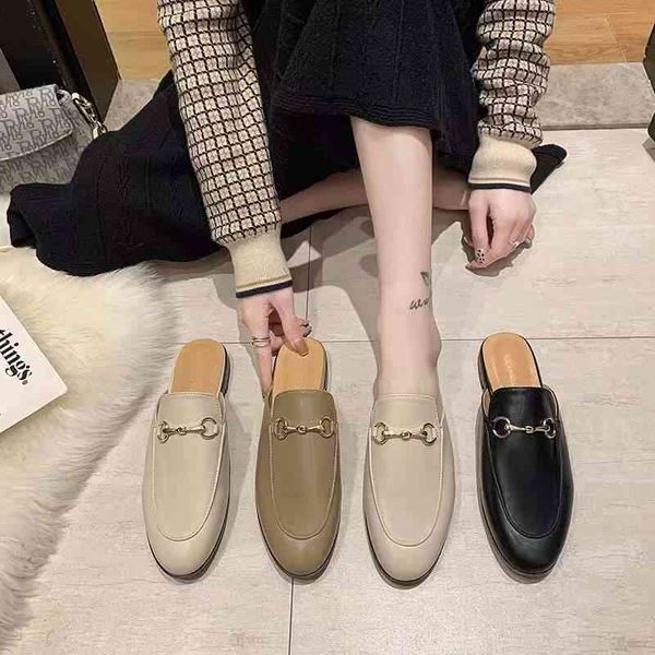 

g's new four buckle muller women wear lazy lefu2022 trendy fashion design ladies slippers, Black