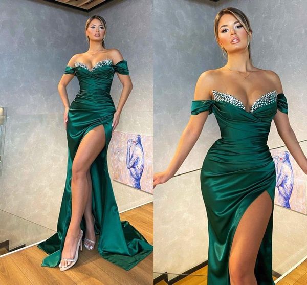 

dark green plus size arabic aso ebi purple mermaid evening dresses beaded crystals prom formal party second reception birthday eng2251, Black;red