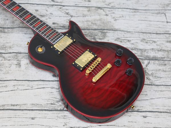 

custom red window quality electric guitar, bone nut, small pin bridge