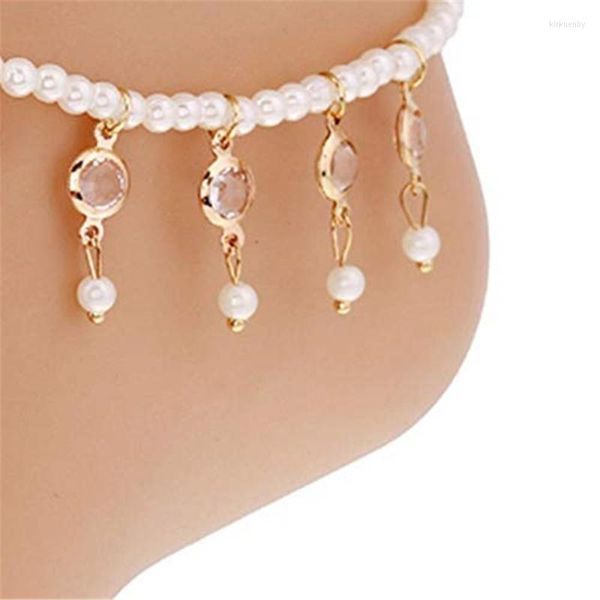 Cavigliere Colore bianco Perla etnica Nappa Cristallo Per donna Ragazza Spiaggia Braccialetto piede Cavigliera India Accessori per gioielli Cavigliere Kirk22