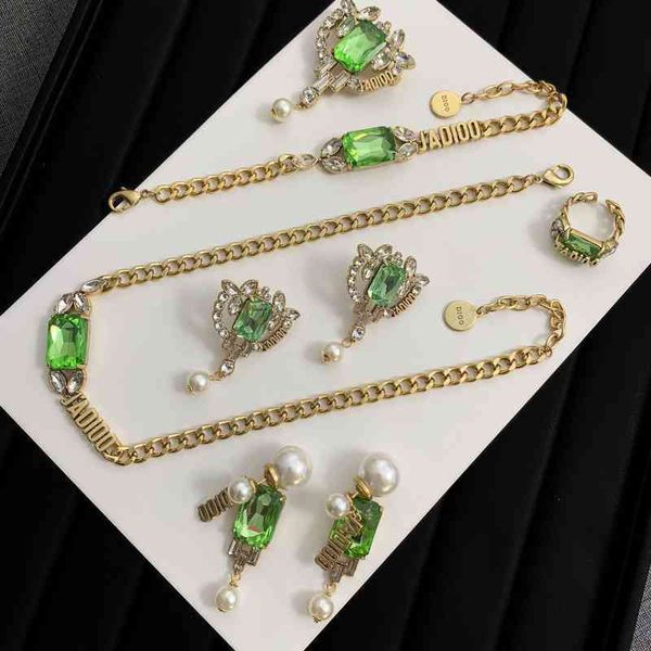 

jewelry set new wheat ear necklace back hanging pearl earrings high version bracelet brooch ring, Black