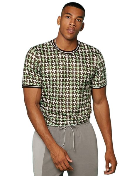 

men houndstooth print ringer tee 09qm#, White;black