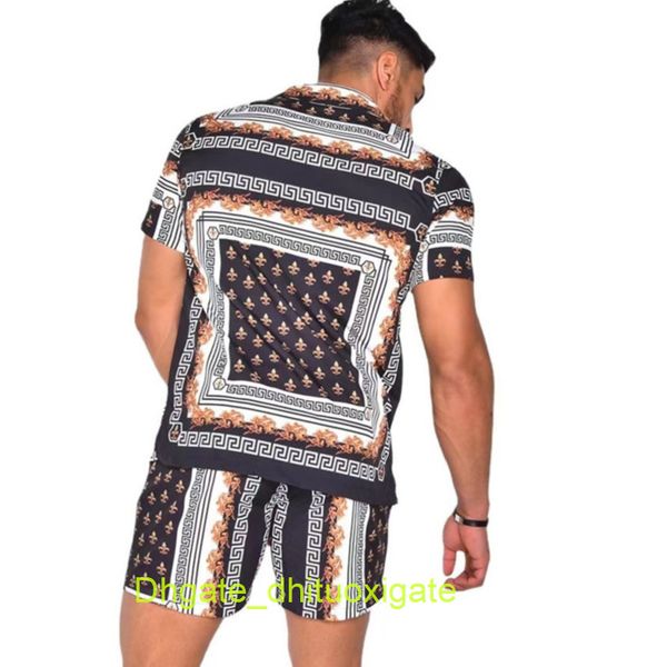 

luxury fashion mens tracksuit hawaiian sets t-shirts printing summer men swim short sleeve button shirts beach shorts streetwear casual shir, Gray