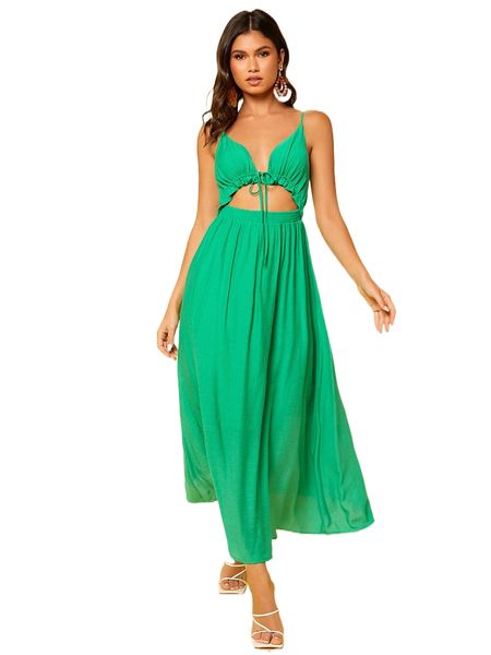

cut out tie front cami dress 6247#, Black;gray